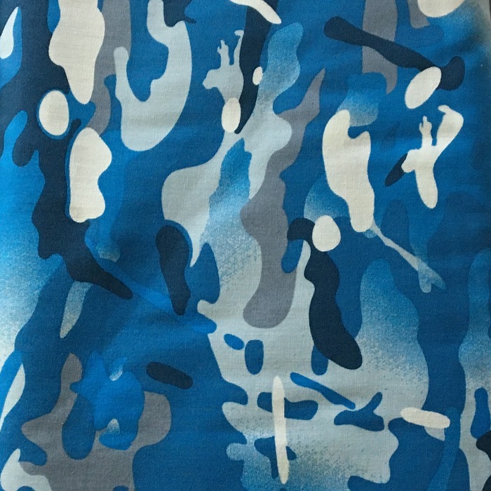 Katoen Poplin Print Camouflage Blauw