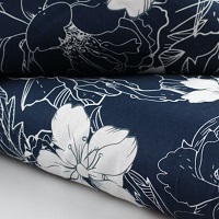 Katoen Poplin Print Marineblauw met witte bloemen